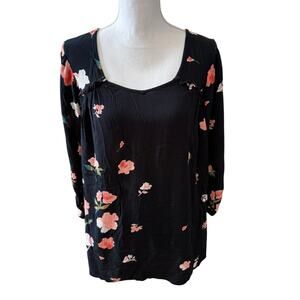 Billabong Long Sleeve Babydoll Mini Dress Black Floral Print S